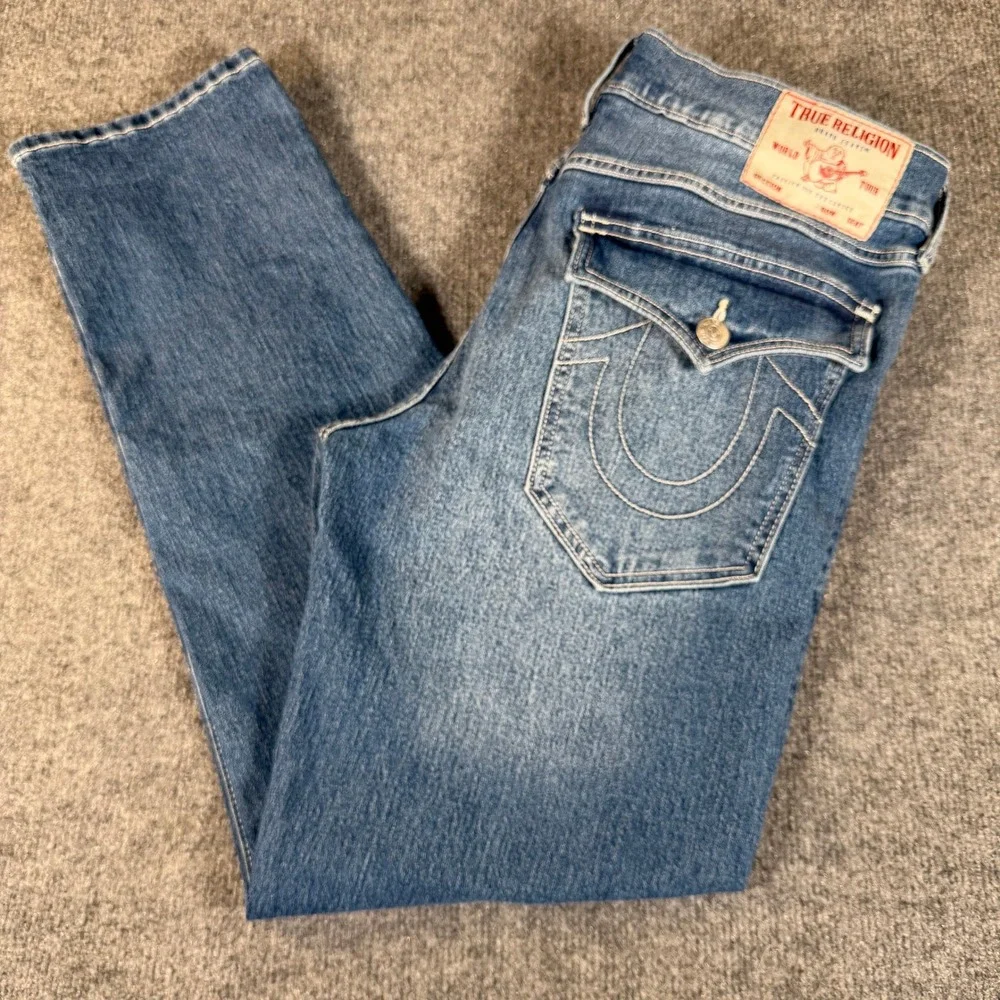 True Religion Geno Relaxed Slim Jeans Blue Flap Pocket Mens 34 55338-00 #3788